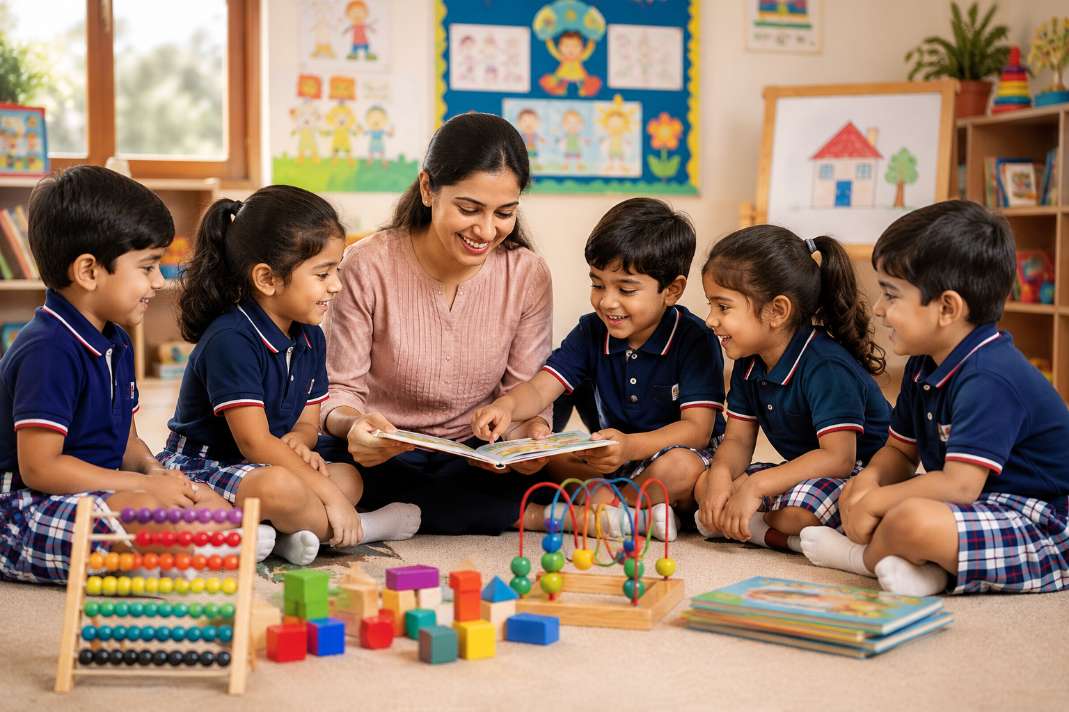 Toddlers developing skills through play at ABC Play School with teacher support